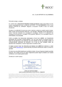 Carta de agradecimiento Reto Solidario C.D.Valdebebas